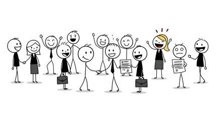 Stick figures celebrate workplace success except one