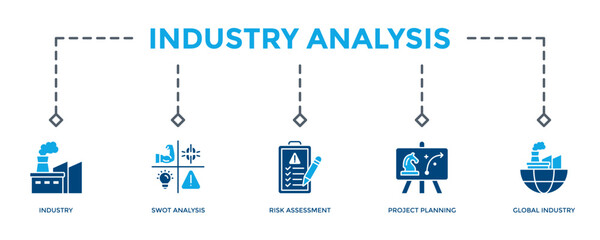 Industry Analysis Banner Icon Vector Illustration. Two Tone Blue Style. Can Be Used To Create Any Design