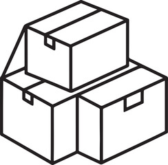 cardboard boxes line art, black outline, vector and illustration, coloring book page line art drawing