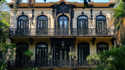 Fototapeta premium Magnificent Creole Mansion: Architectural Gem in Lush Tropical Setting