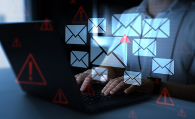 Email security and virus spam alert in email. Fake text email scam.Scammers online.Cyber scam. Spam...