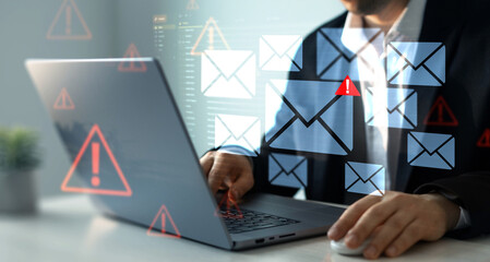 Email security and virus spam alert in email. Fake text email scam.Scammers online.Cyber scam. Spam...