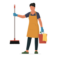 Housewife cleaning her home using cleaning supplies