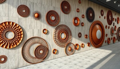 Decorative wall art featuring circular motifs