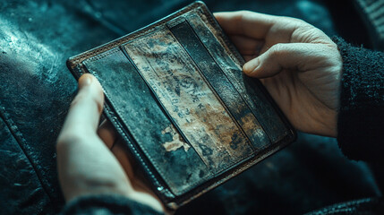 A close-up of a worn-out wallet being opened, showing memories more than money