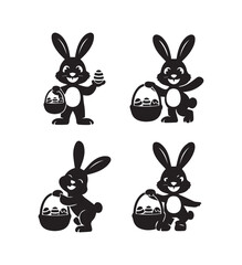 Fototapeta premium Set of cute easter bunny with a basket of eggs silhouette vector collection