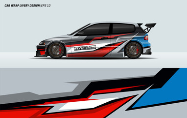 Sporty car wrap livery graphic design. Abstract stripe racing for wrap vehicle