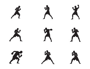 Boxer Stance – Silhouette Vector Art Boxing Pose – Black & White Illustration