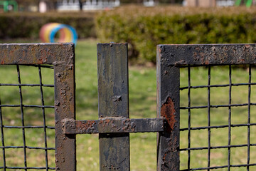 A Rusty Garden Gate set amid a lush Grassy Background, invoking charm and tranquility in nature