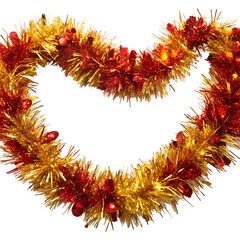 Red and Gold Christmas Garland With Tinsel on White