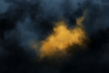 Fototapeta premium Dramatic Abstract Background Golden Yellow Light Breaking Through Dark Blue Grey Cloudscape Digital Painting Artistic Texture