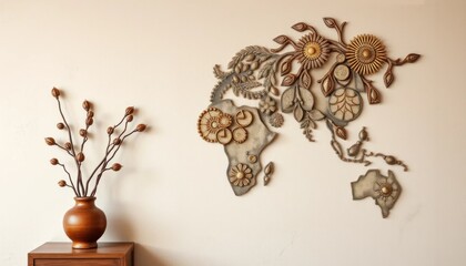 Decorative World Map with Ornate Design