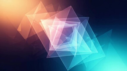 Layered translucent triangles rotating with depth shifts and forward dolly

