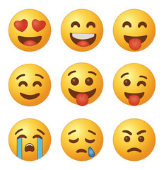 Set of emoticons, emoji isolated on white background, vector illustration.