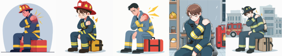 firefighter vector is having shoulder pain