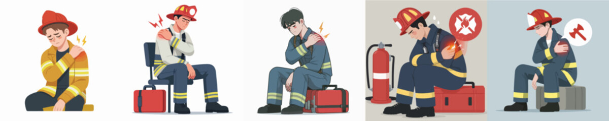 firefighter vector is having shoulder pain