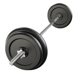 Cast Iron Black Adjustable Barbell, weightlifting gym equipment, side view, isolated on white background. 3D illustration