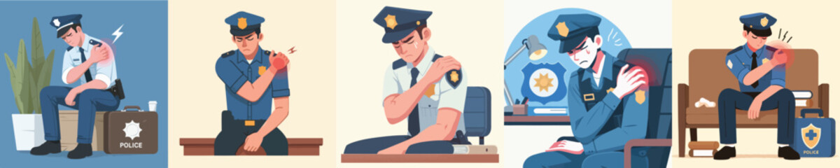 shoulder pain police character vector