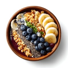 A vibrant acai bowl isolated on a clean white background