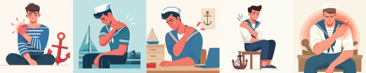 sore shoulder sailor character vector