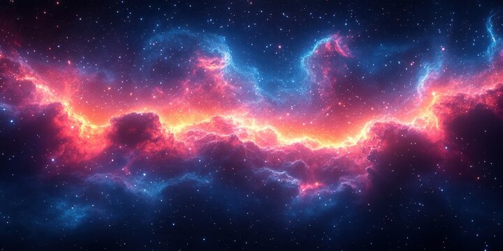 Colorful cosmic nebula illuminated by starlight in a distant galaxy during the nighttime sky