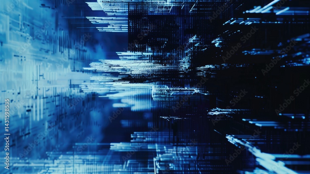 Poster abstract of blue glitch with pixel effect in graphic background use shading and monochrome to expres