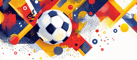 dynamic soccer ball design with vibrant geometric shapes and bold colors creates energetic sports themed background. abstract elements add modern and lively touch