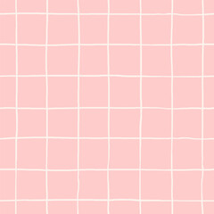 Cute and simple checkered pink geometric seamless pattern. Pretty girly plaid background. Vector wrapping paper, fabric, textile design