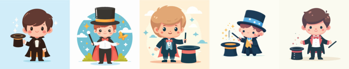 little boy character vector in magician costume