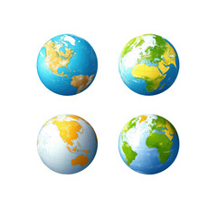 Four Earth Globes Showing Different Perspectives and Color Schemes - Global Map Illustrations