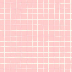Cute and simple checkered pink geometric seamless pattern. Pretty girly plaid background. Vector wrapping paper, fabric, textile design