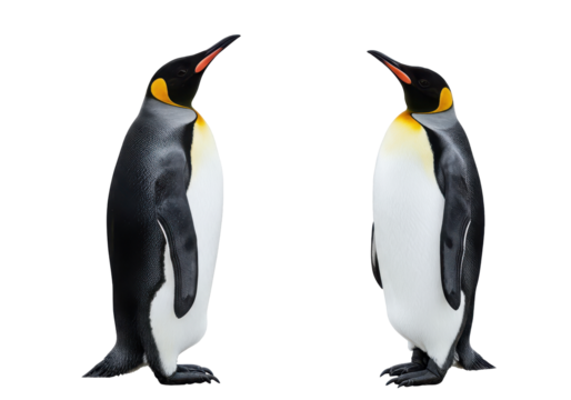 Penguin Pair Regal birds meet on a black stage a silent conversation in monochrome