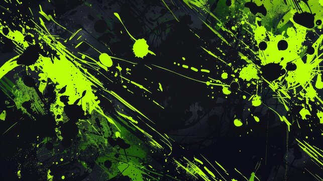 abstract vector image background, neon green and black colours, grungy graffiti style 