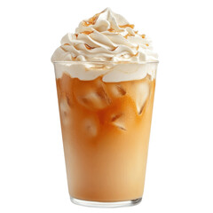 Iced Coffee Delight: A visually stunning and refreshing iced coffee, generously topped with a swirl of whipped cream and a hint of caramel