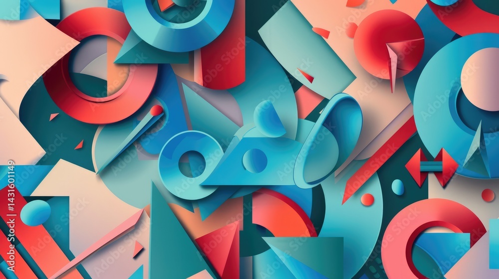 Poster colorful geometric abstract design with overlapping shapes. vibrant color geometric shape background