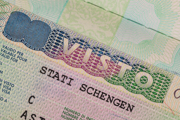 Obraz premium Passport page with Schengen visa