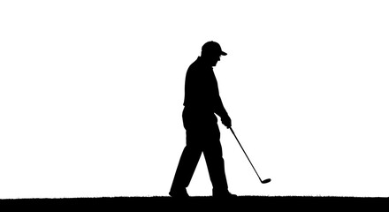 Silhouette of a golfer preparing to swing on a white background in a dynamic sports style