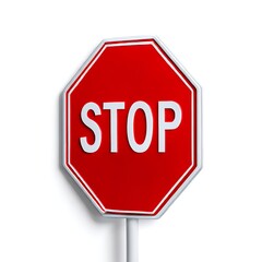 An isolated image of a red and white stop sign on a white background