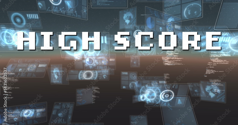 Aufkleber image of high score text over scope scanning and data processing