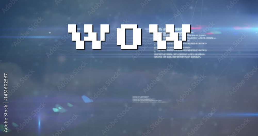 Poster image of wow text over data processing and sky with clouds