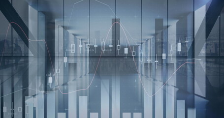 Fototapeta premium Image of financial data processing over walking crowd