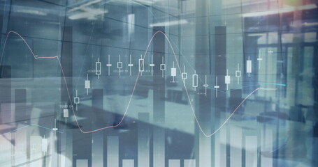 Image of financial data processing over walking crowd