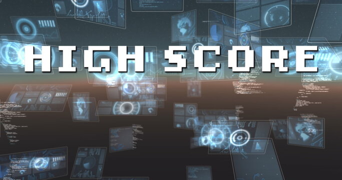 Image of high score text over scope scanning and data processing - Powered by Adobe