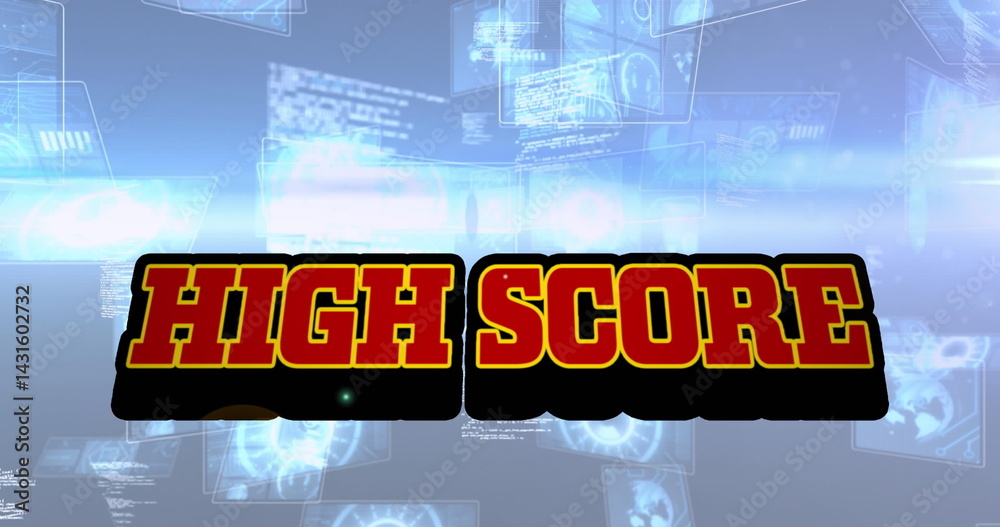 Aufkleber image of high score text over scope scanning and data processing