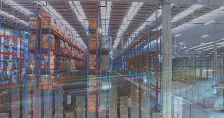Image of financial data processing over warehouse