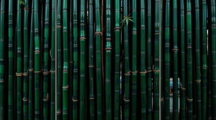 Obraz premium Green Bamboo Stalks Arranged Vertically As a Background