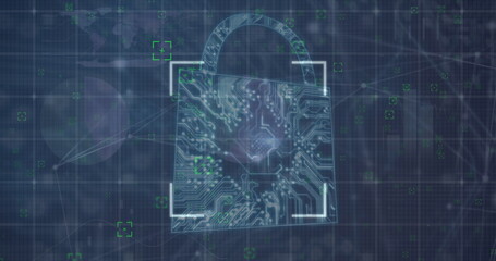 Image of digital interface with security padlock over dark background
