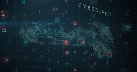 Cyber security data processing against security key icon on blue background
