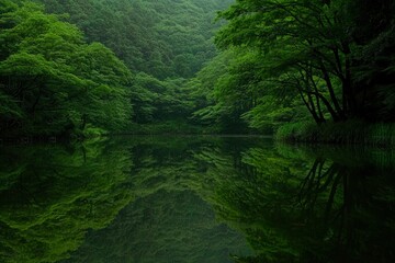 Serene Forest Pond Reflecting Lush Green Trees