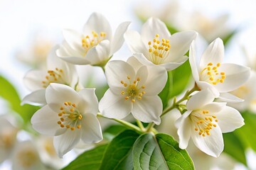 Obraz premium Fragrant Jasmine Blooms Isolated on White: High-Resolution Stock Photo